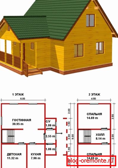 Къща от греди с планове за етажи